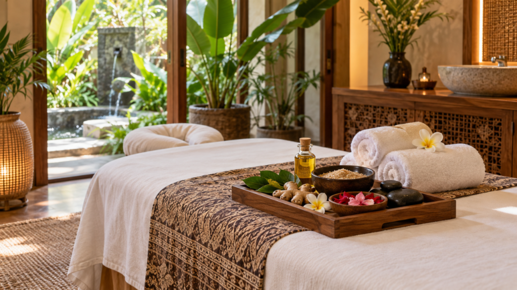 Jenis-jenis spa dengan perlengkapan pijat, lulur, dan aromaterapi