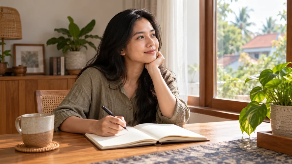 Cara menenangkan pikiran dengan mengambil jeda dan menulis di rumah