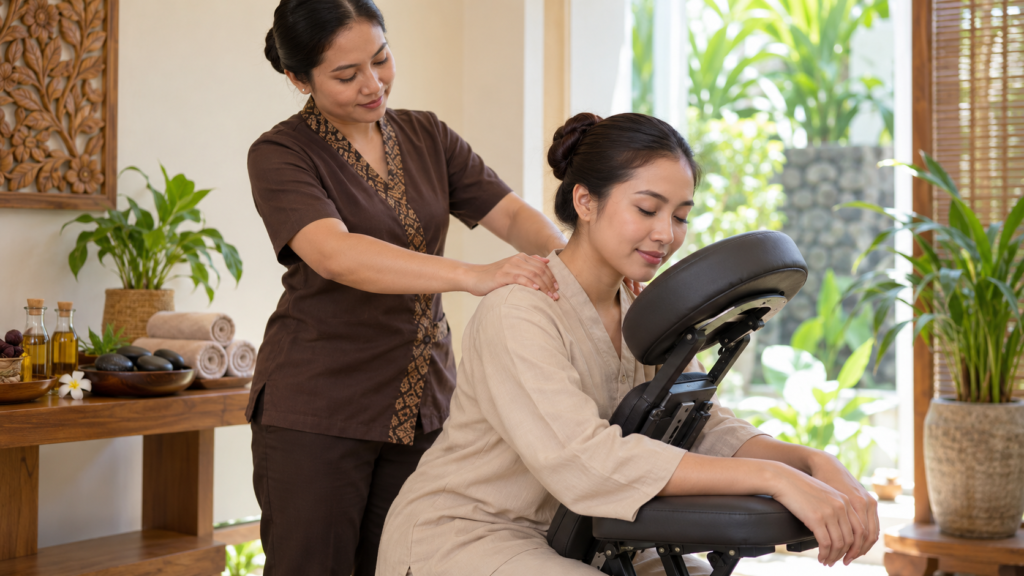 Jenis massage dengan terapis melakukan pijat punggung di ruang wellness